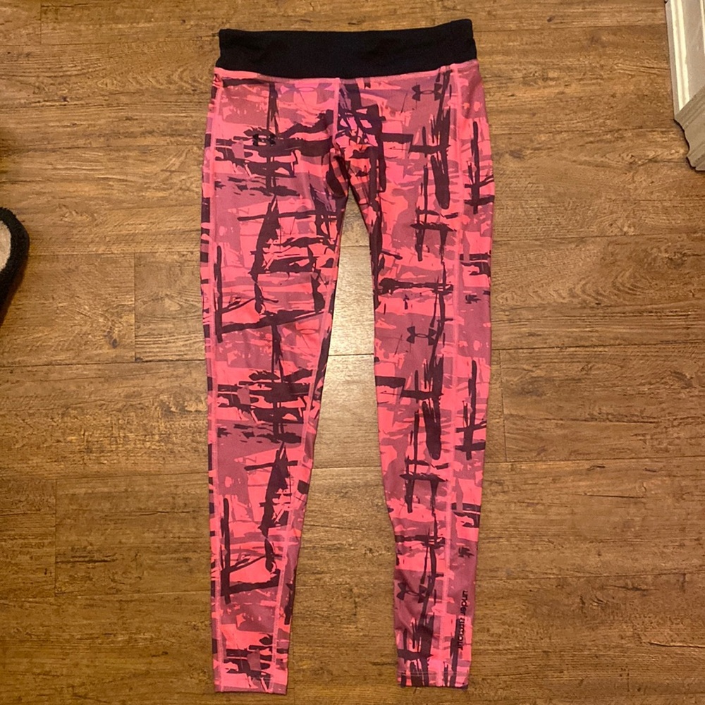 Under Armour Fitted Pink & Mauve Abstract Printed Cold Gear Leggings